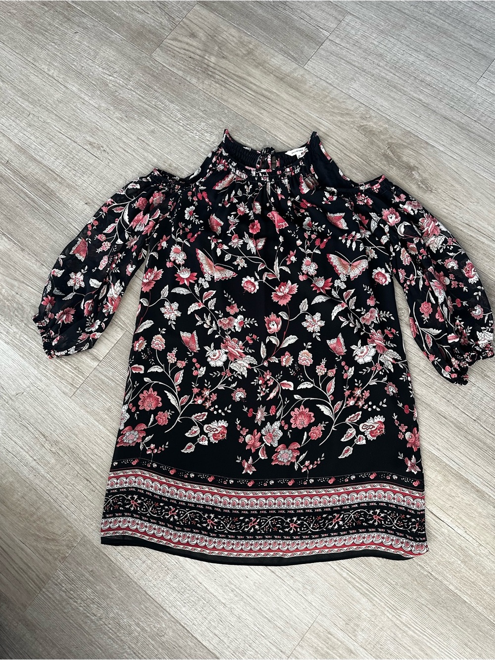 Max Studio Black Cold-Shoulder Floral Dress with Rose Accents